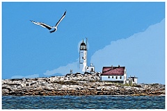 Bird Flies By White Island Lighthouse - Digital Painting